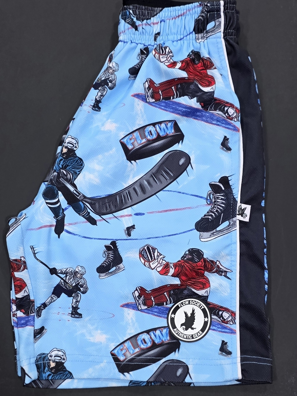 Society Kids Hockey Print Shorts in Light Blue and Black Size Medium